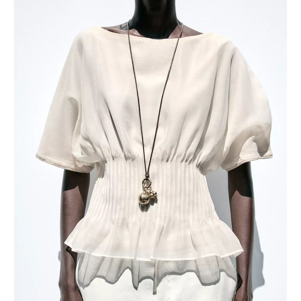 Zara Organza Blend Pleated Waist Top